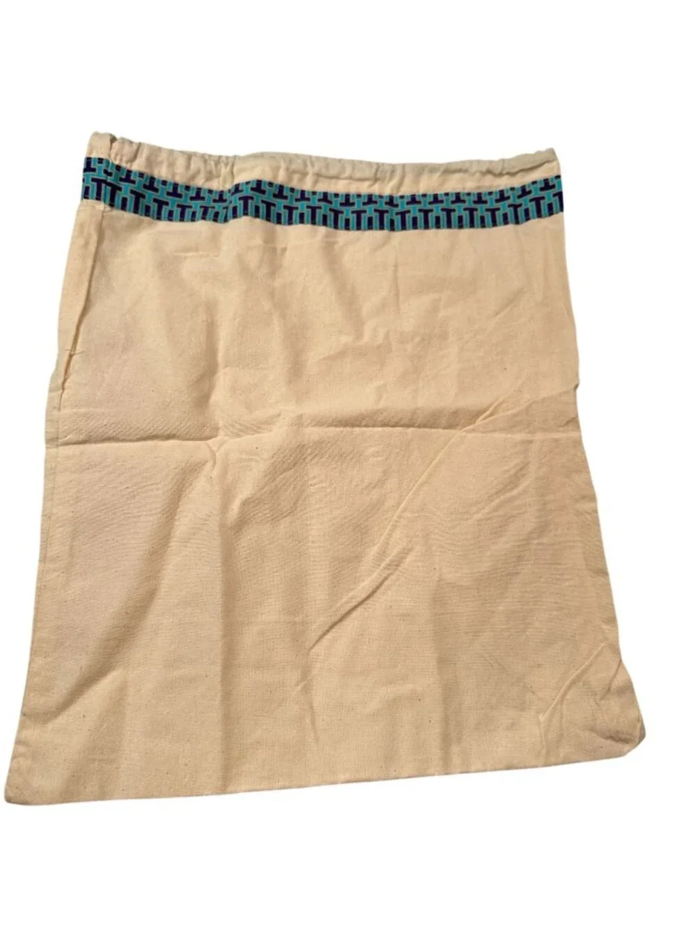 Tory Burch Canvas Dust Bag Gold Logo Charm Trim Drawstring Travel Storage